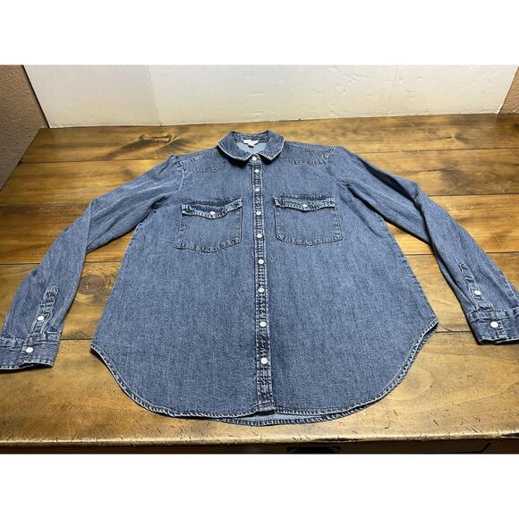 Pilcro Tops - Pilcro Anthropologie Denim Shirt Size Small Pearl Snap Buttons Western Cowgirl